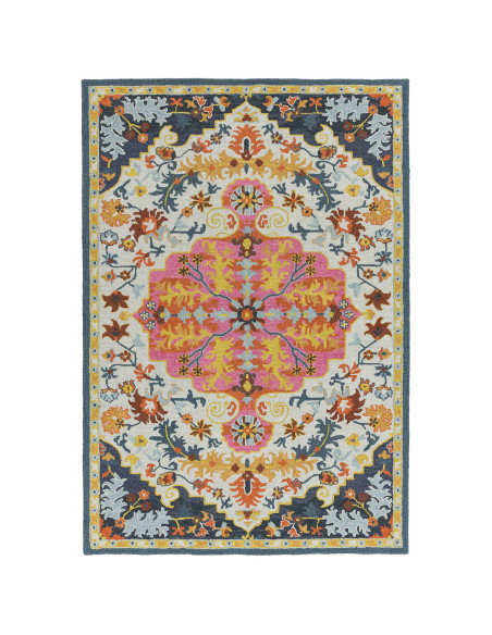 Tappeto classico Bronte Multi in lana fatta a mano, con motivo a medaglione e colori vivaci, perfetto per ambienti eleganti e t