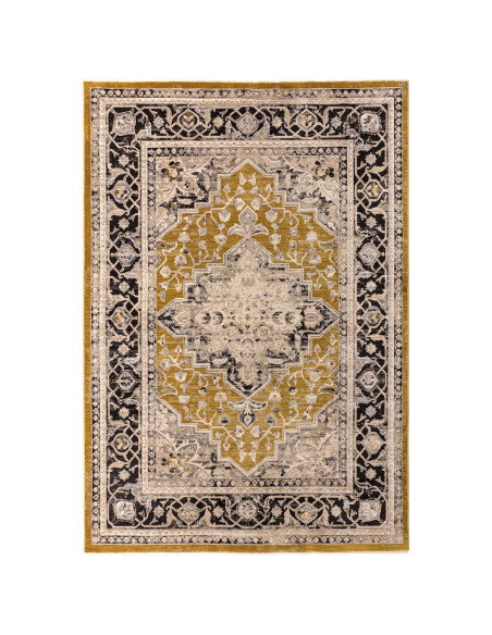 Add timeless elegance with the Sovereign Gold Medallion classic rug, featuring durable polyester fibers and a rich traditional