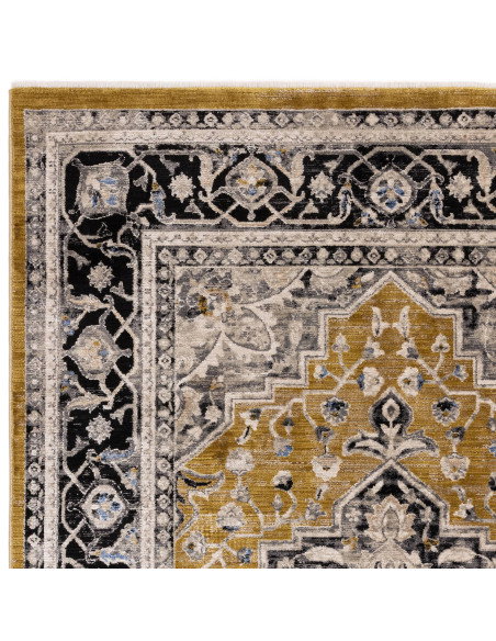 Add timeless elegance with the Sovereign Gold Medallion classic rug, featuring durable polyester fibers and a rich traditional