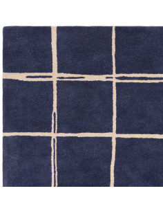 Tappeto Albany Grid Marine in lana naturale, design geometrico moderno, perfetto per soggiorni contemporanei eleganti e confort 2