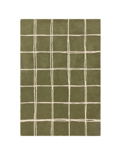 Tappeto Albany Grid Olive: design moderno e geometrico, perfetto per soggiorni contemporanei con materiali naturali e lavorazio