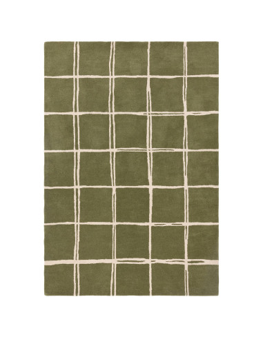 Tappeto Albany Grid Olive: design moderno e geometrico, perfetto per soggiorni contemporanei con materiali naturali e lavorazio
