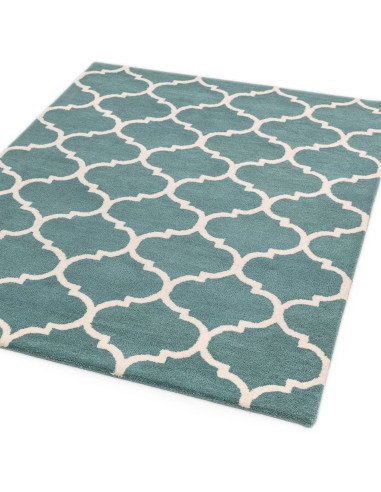 Elevate your space with the Albany Ogee Duck Egg rug, a modern designer rug featuring plush wool and a chic geometric pattern f