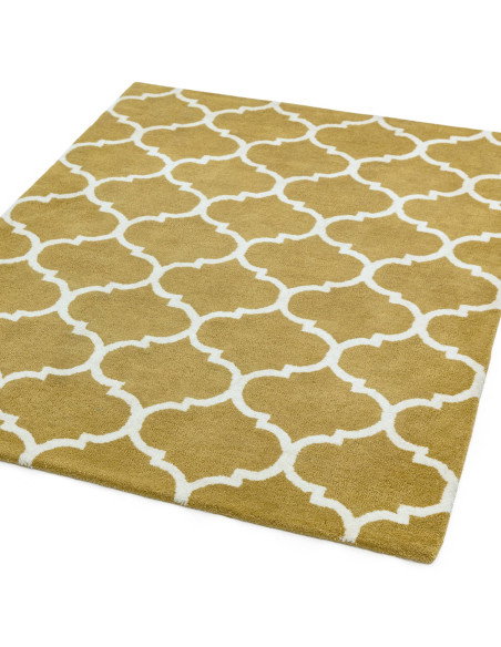 Elevate your space with the Albany Ogee Ochre, a modern designer rug featuring a plush wool texture and striking geometric eleg