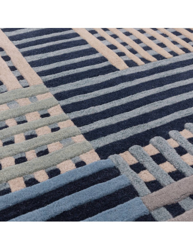 Tappeto Aspect Blue Multi: design moderno e geometrico in lana naturale, perfetto per ambienti contemporanei e soggiorni elegan
