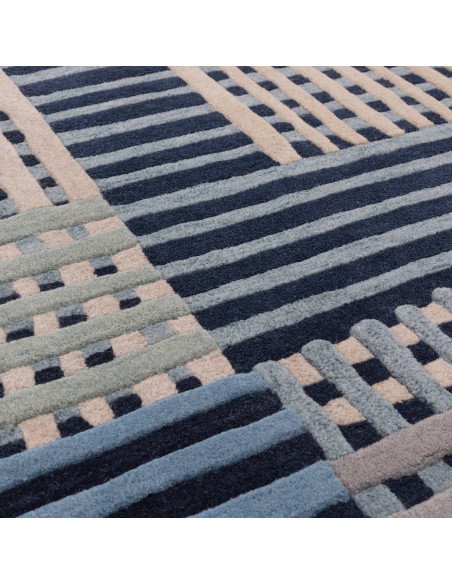 Elevate your space with the Aspect Blue Multi modern designer rug, featuring geometric elegance and plush natural wool for last