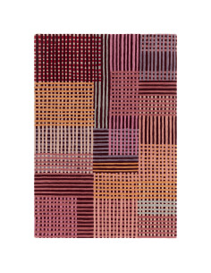 Tappeto contemporaneo moderno in lana naturale, design geometrico e colori caldi, perfetto per un soggiorno elegante e di tende