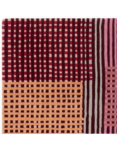 Tappeto contemporaneo moderno in lana naturale, design geometrico e colori caldi, perfetto per un soggiorno elegante e di tende 2