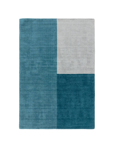 Tappeto Blox Teal in lana naturale, design geometrico moderno, perfetto per soggiorni contemporanei e ambienti dal gusto raffin