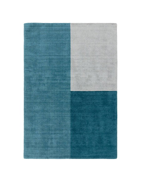 Elevate your space with the Blox Teal modern designer rug, featuring bold geometric patterns and plush natural wool for lasting