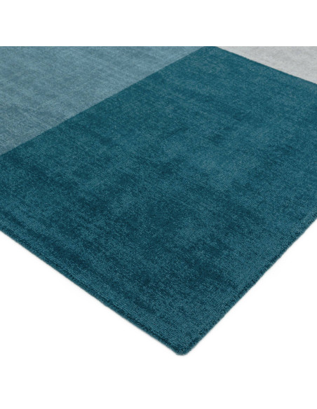 Tappeto Blox Teal in lana naturale, design geometrico moderno, perfetto per soggiorni contemporanei e ambienti dal gusto raffin