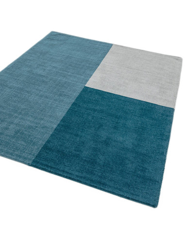 Tappeto Blox Teal in lana naturale, design geometrico moderno, perfetto per soggiorni contemporanei e ambienti dal gusto raffin