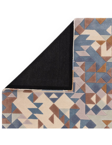 Elevate your space with the Enigma Blue Multi modern designer rug, featuring a plush geometric design in soft blues and warm ne