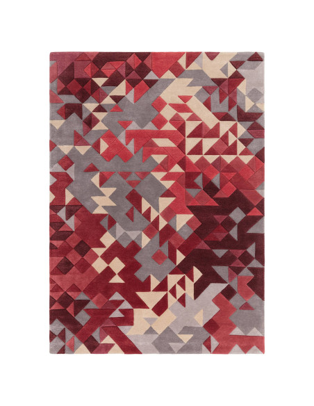 Tappeto Enigma Red Multi: design geometrico moderno, perfetto per soggiorni contemporanei con stile, comfort e materiali di alt