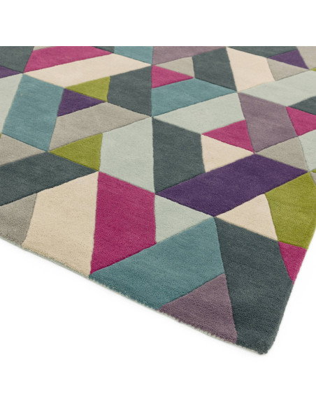 Tappeto Funk Chevron Blue Green: design moderno e geometrico in lana, perfetto per soggiorni contemporanei e ambienti di stile