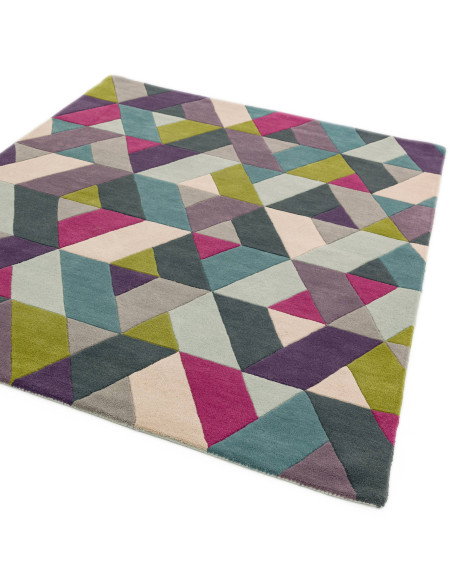 Tappeto Funk Chevron Blue Green: design moderno e geometrico in lana, perfetto per soggiorni contemporanei e ambienti di stile