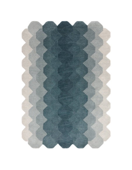 Elevate your space with the Hive Teal modern designer rug, featuring a geometric pattern and plush wool texture for timeless st