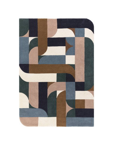 Elevate your home with the Matrix 89 Klotski Teal, a modern designer rug featuring bold geometric patterns and plush natural wo