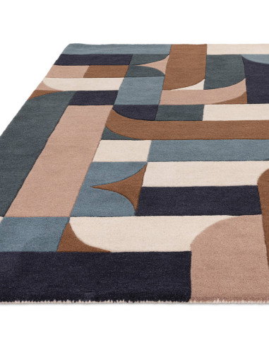 Elevate your home with the Matrix 89 Klotski Teal, a modern designer rug featuring bold geometric patterns and plush natural wo