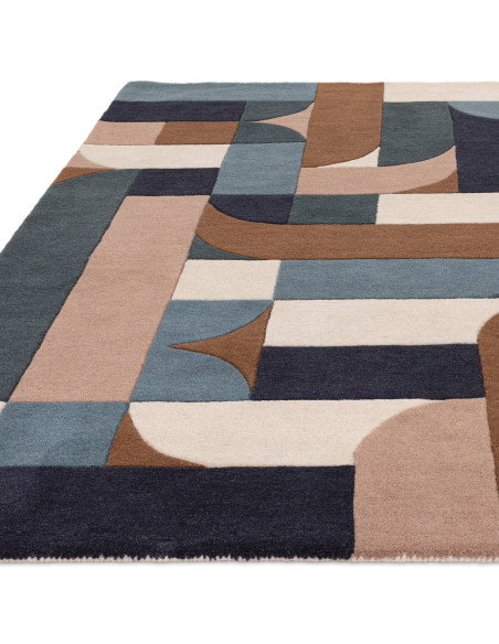 Tappeto Matrix 89 Klotski Teal: design geometrico in lana naturale, perfetto per ambienti moderni e contemporanei, elegante e f