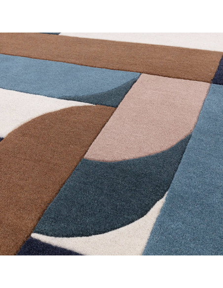 Tappeto Matrix 89 Klotski Teal: design geometrico in lana naturale, perfetto per ambienti moderni e contemporanei, elegante e f