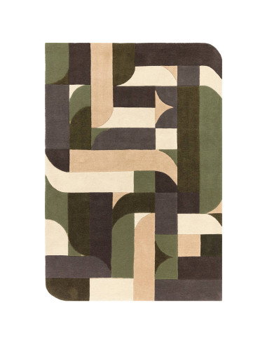 Elevate your space with the Matrix 90 Klotski Sage, a modern designer rug featuring geometric elegance and plush, durable natur