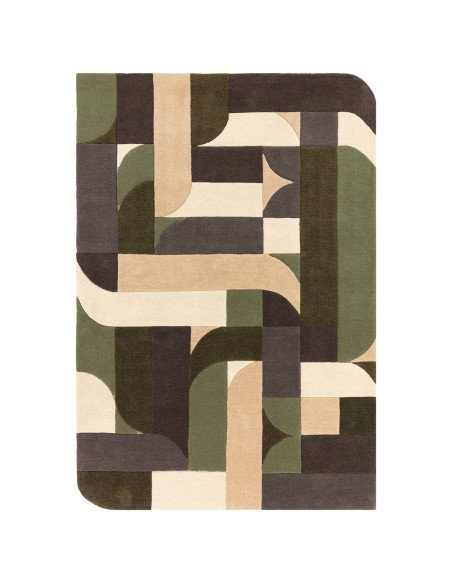 Elevate your space with the Matrix 90 Klotski Sage, a modern designer rug featuring geometric elegance and plush, durable natur
