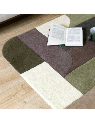 Elevate your space with the Matrix 90 Klotski Sage, a modern designer rug featuring geometric elegance and plush, durable natur