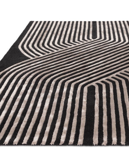 Elevate your space with the Matrix Solsitice Gunmetal, a modern designer rug featuring striking geometric patterns and luxuriou
