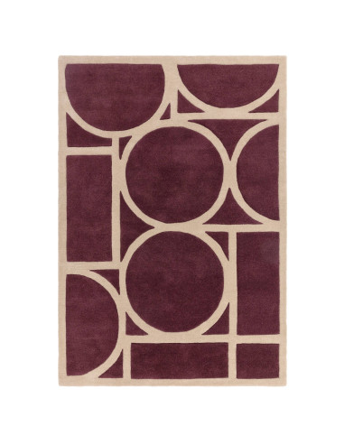 Tappeto Metro Plum in lana naturale con design geometrico moderno, perfetto per arredare il soggiorno con stile contemporaneo e