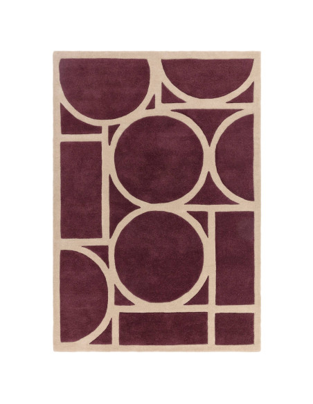 Tappeto Metro Plum in lana naturale con design geometrico moderno, perfetto per arredare il soggiorno con stile contemporaneo e