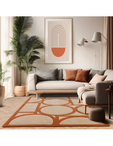 Elevate your space with the Metro Rust modern designer rug, featuring bold geometric patterns and plush natural wool for lastin