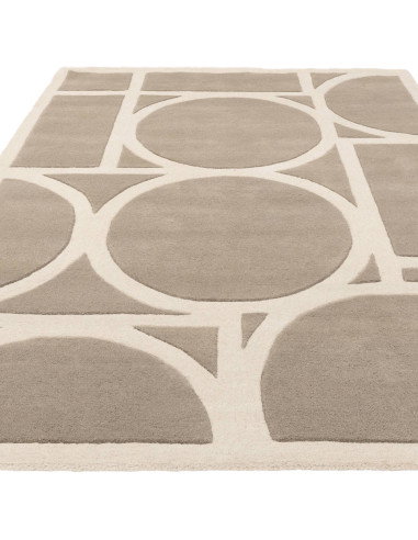 Tappeto Metro Taupe in lana naturale, design geometrico moderno, perfetto per soggiorni contemporanei eleganti e confortevoli.