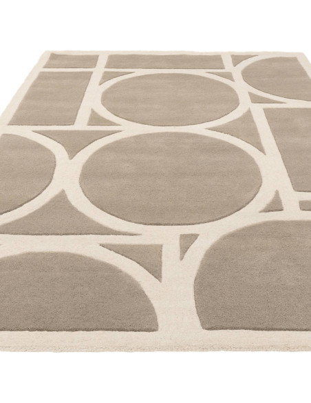 Tappeto Metro Taupe in lana naturale, design geometrico moderno, perfetto per soggiorni contemporanei eleganti e confortevoli.