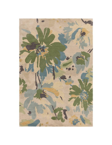 Elevate your space with the Reef RF11 Floral Green Multi, a modern designer rug featuring hand-tufted wool and a vibrant floral