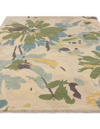 Elevate your space with the Reef RF11 Floral Green Multi, a modern designer rug featuring hand-tufted wool and a vibrant floral
