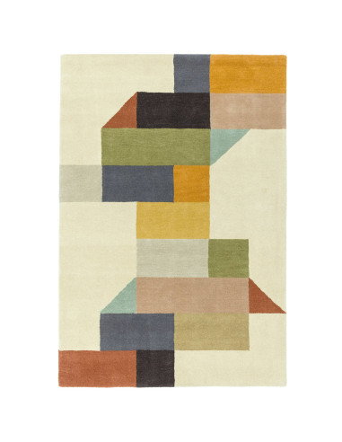 Tappeto Reef RF15 Modern Multi in lana naturale, design geometrico e colori caldi per un soggiorno moderno e accogliente. Quali