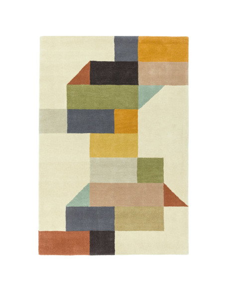 Tappeto Reef RF15 Modern Multi in lana naturale, design geometrico e colori caldi per un soggiorno moderno e accogliente. Quali