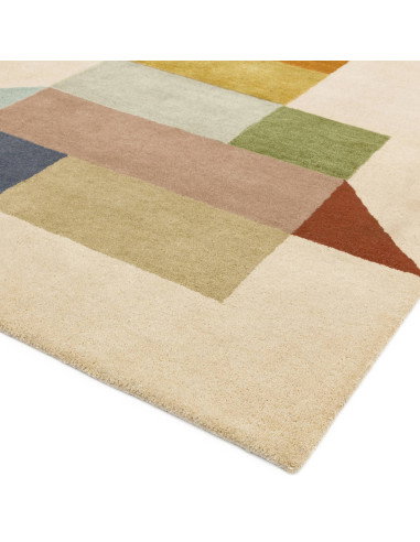 Elevate your space with the Reef RF15 modern designer rug, featuring vibrant geometric patterns and plush natural wool for last