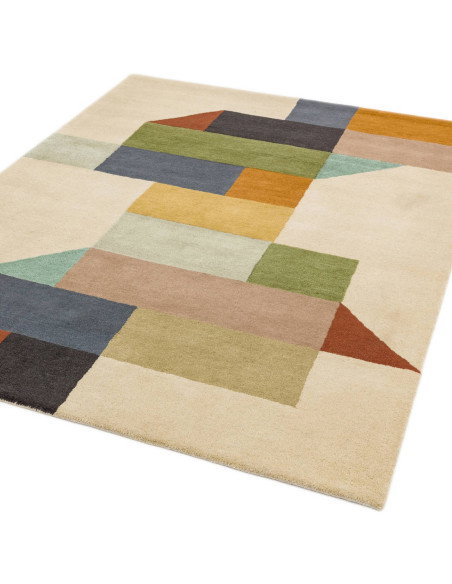 Elevate your space with the Reef RF15 modern designer rug, featuring vibrant geometric patterns and plush natural wool for last