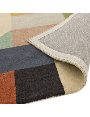 Elevate your space with the Reef RF15 modern designer rug, featuring vibrant geometric patterns and plush natural wool for last