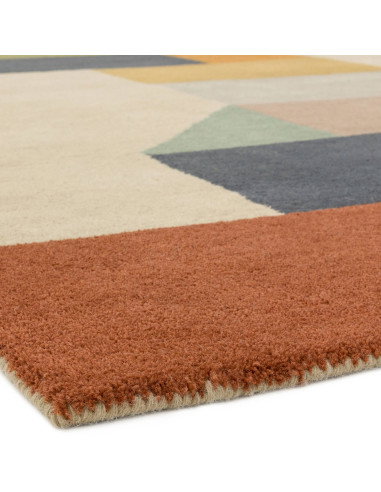 Elevate your space with the Reef RF15 modern designer rug, featuring vibrant geometric patterns and plush natural wool for last
