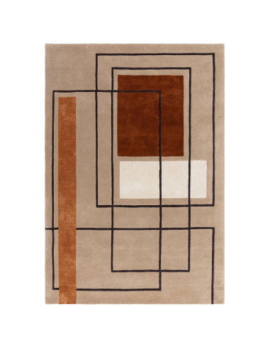 Tappeto Reef RF20 Outline Terracotta in lana naturale, design geometrico moderno ideale per soggiorni contemporanei eleganti e