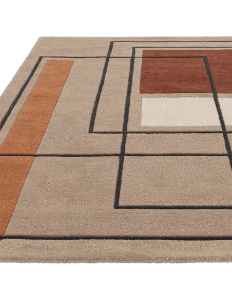 Tappeto Reef RF20 Outline Terracotta in lana naturale, design geometrico moderno ideale per soggiorni contemporanei eleganti e