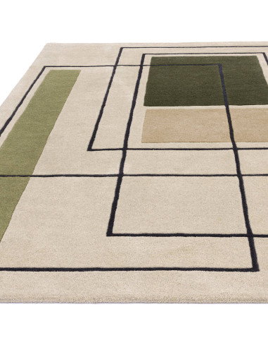Tappeto Reef RF21 Outline Khaki in lana naturale, design geometrico moderno ideale per soggiorni eleganti e confortevoli. Perfe