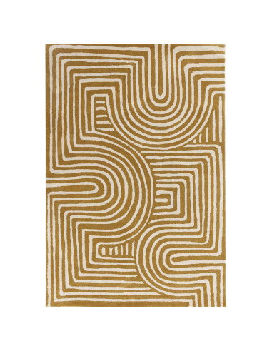 Elevate your space with the Reef RF28 Curve Ochre, a modern designer rug featuring geometric elegance, plush wool texture, and