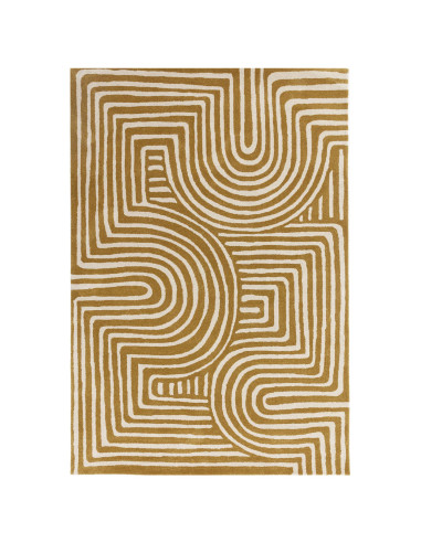 Tappeto Reef RF28 Curve Ochre in lana naturale, design moderno e geometrico, perfetto per ambienti contemporanei e soggiorni el