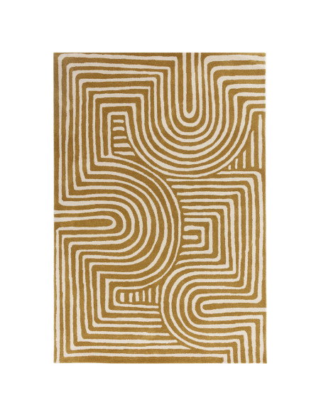Elevate your space with the Reef RF28 Curve Ochre, a modern designer rug featuring geometric elegance, plush wool texture, and