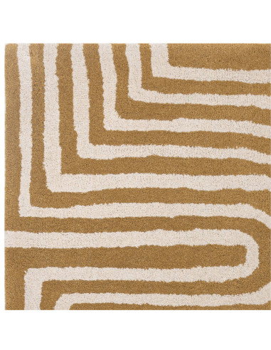 Elevate your space with the Reef RF28 Curve Ochre, a modern designer rug featuring geometric elegance, plush wool texture, and