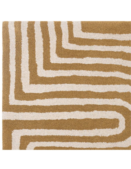 Elevate your space with the Reef RF28 Curve Ochre, a modern designer rug featuring geometric elegance, plush wool texture, and